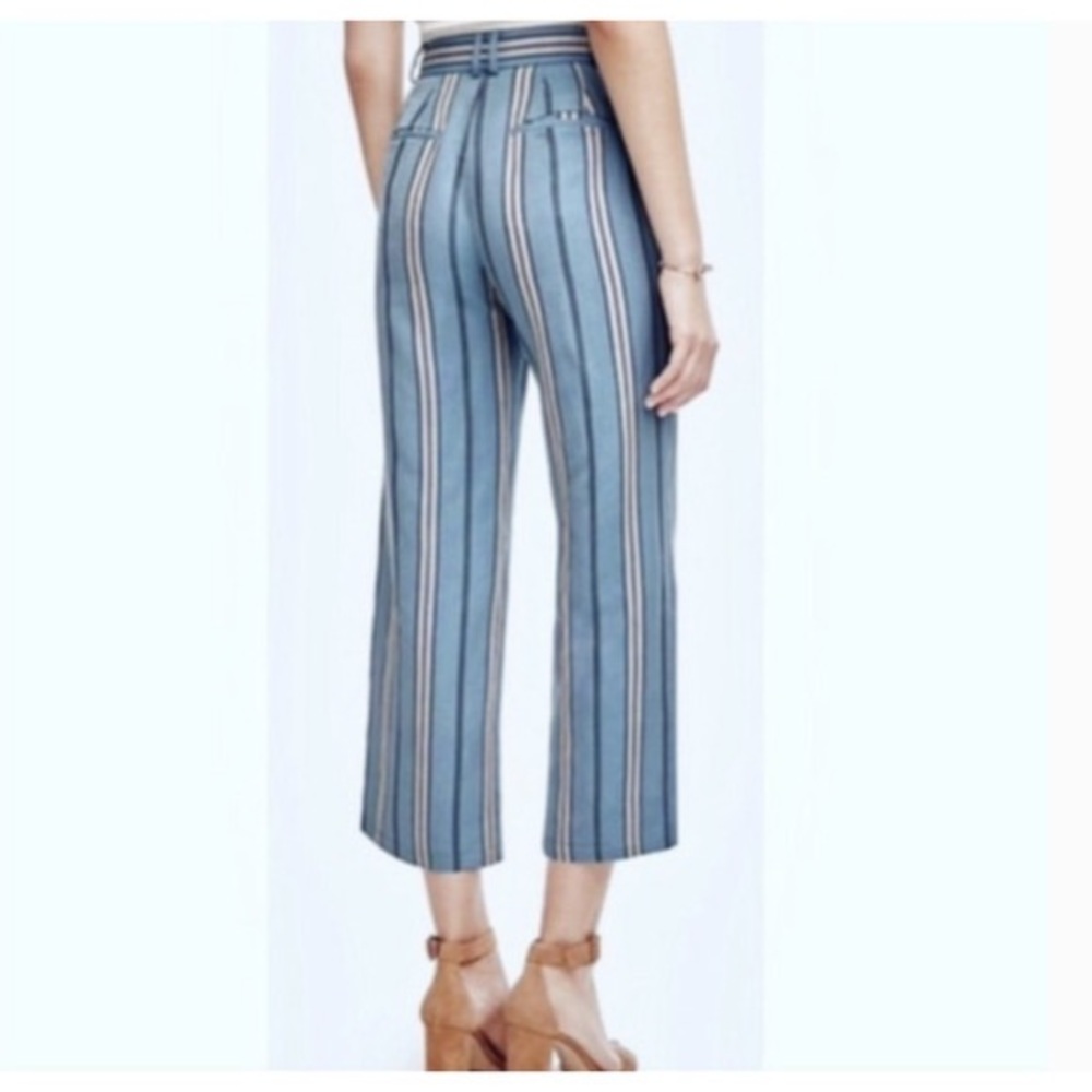 Ann Taylor blue striped linen wide leg high rise culottes petite size 00